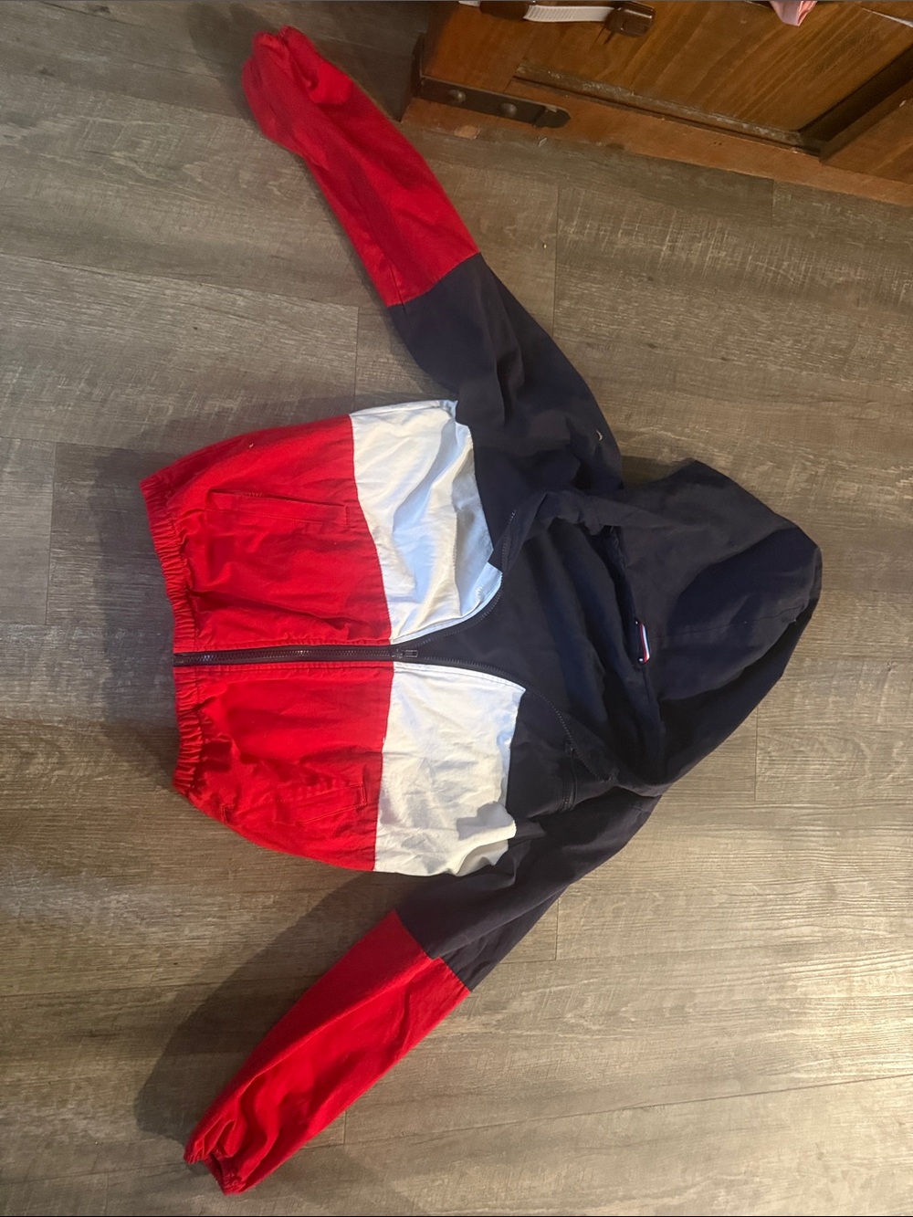 Tommy Hilfiger Red, Navy & White Colorblock Hooded Windbreaker